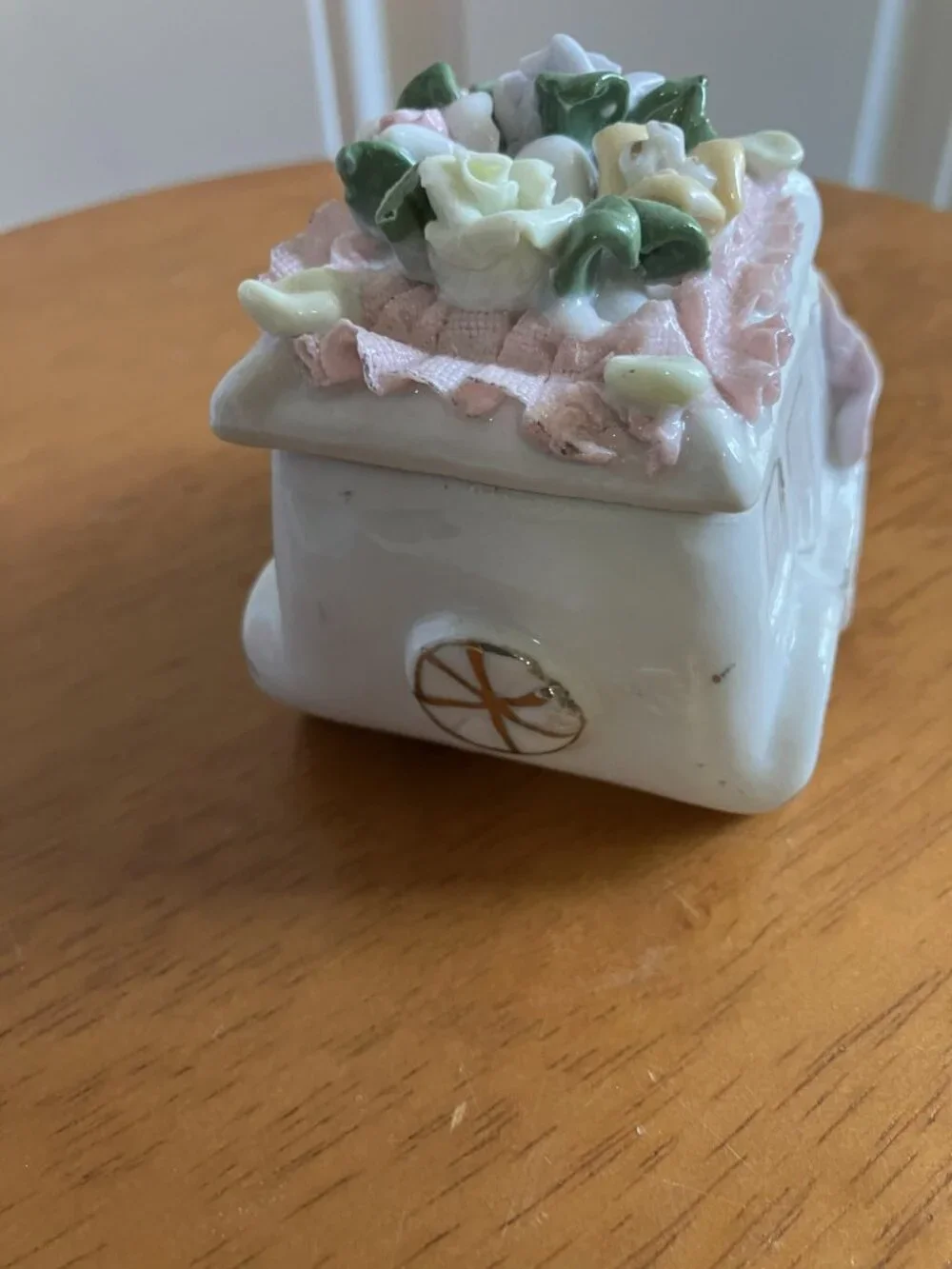Vintage Porcelain Wedding Car Trinket Box